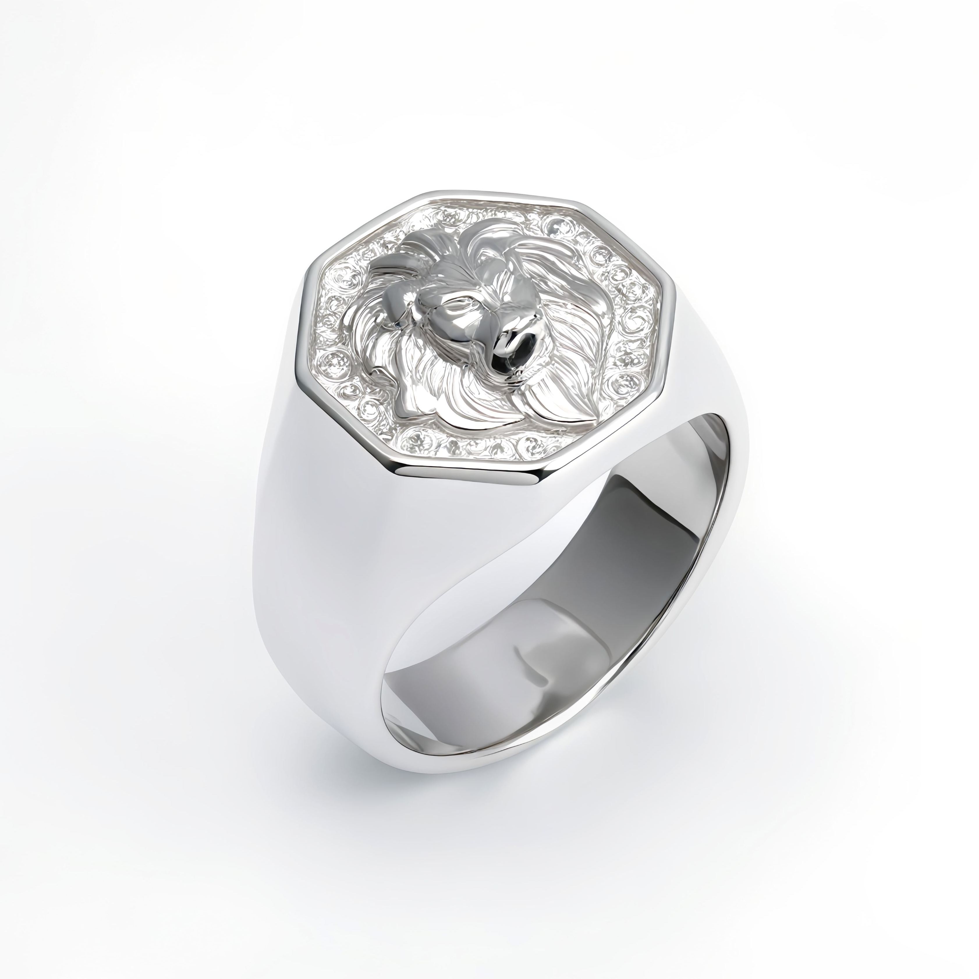 Stainless Steel Lion Head Ring, Diamond - Inlaid Stylish Men's Ring, European and American Fashion Dominant Jewelry | G00690-JinBaoJewerly