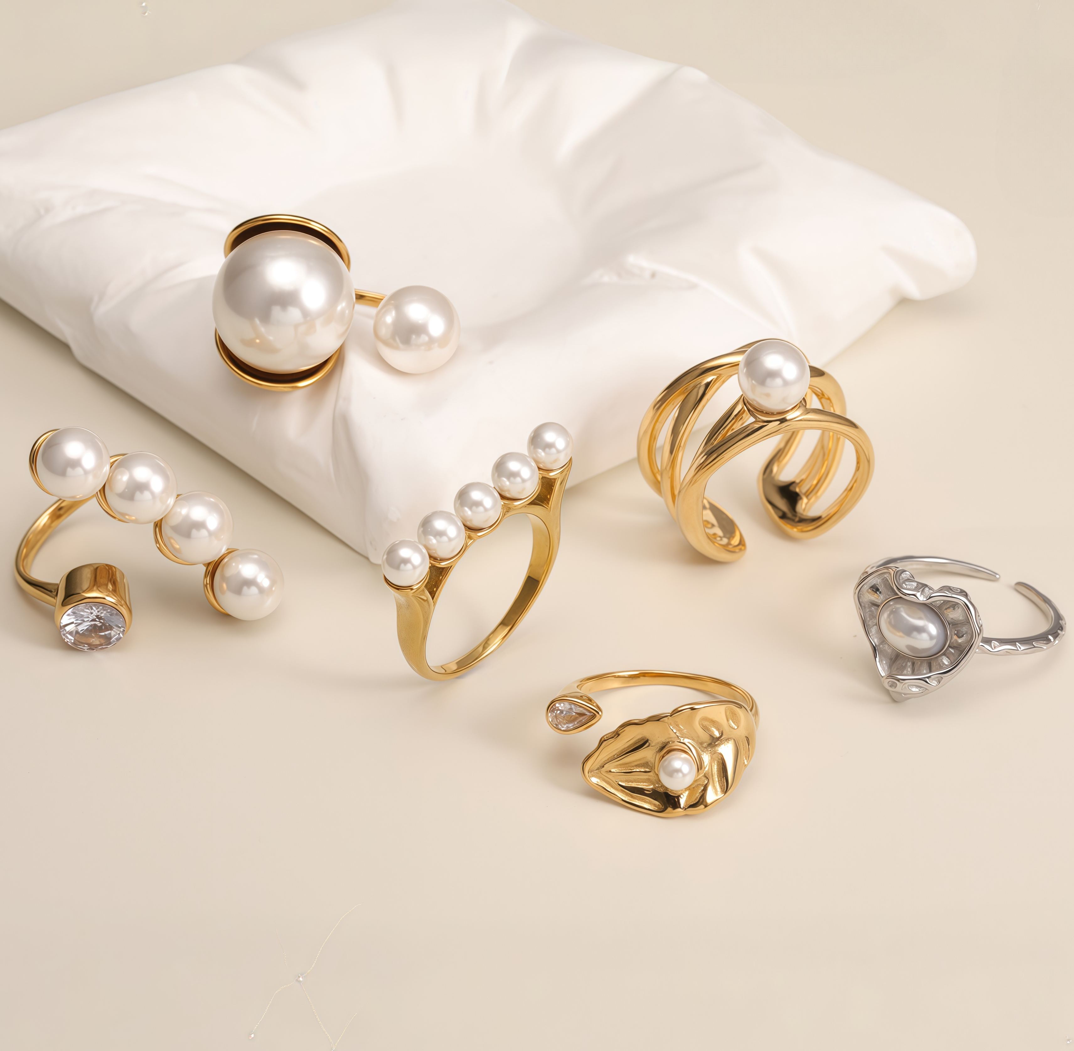 Metallic Texture Pearl Ring - Trendy and Versatile Unisex Accessory