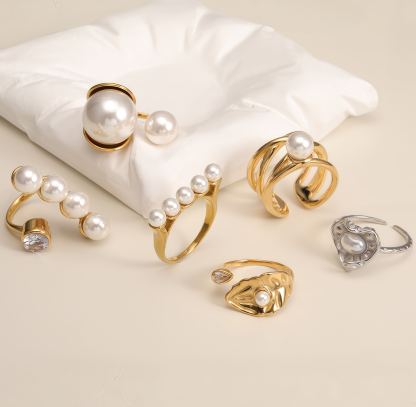 Metallic Texture Pearl Ring - Trendy and Versatile Unisex Accessory