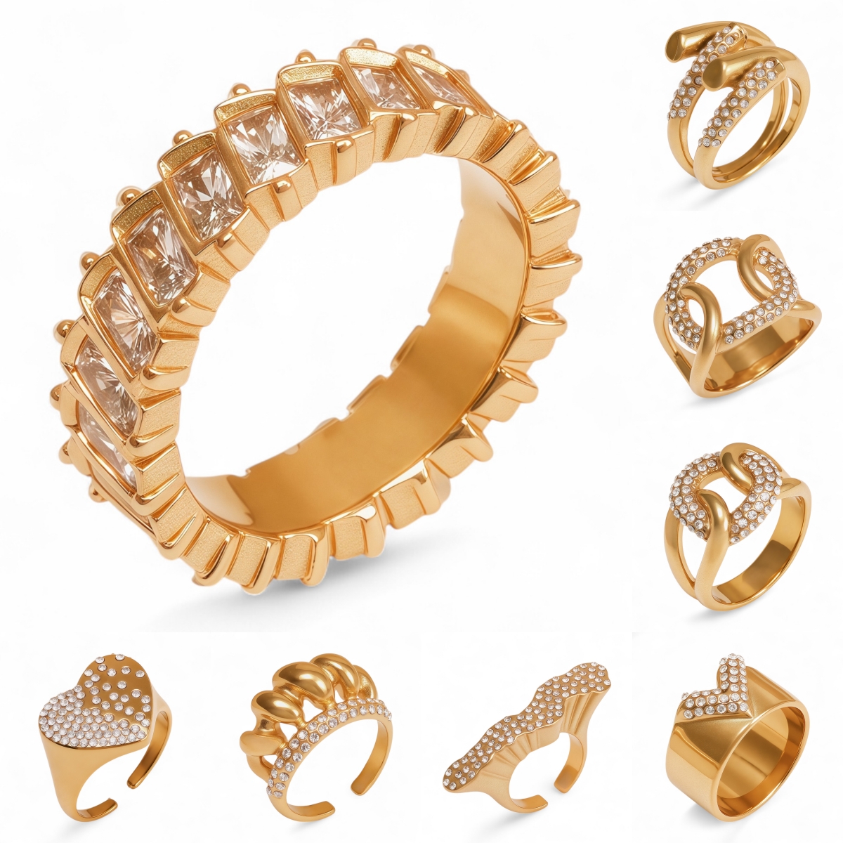 Retro Luxury Gold Diamond - inlaid Rings, Multi - layer Women's Ring-JinBaoJewerly