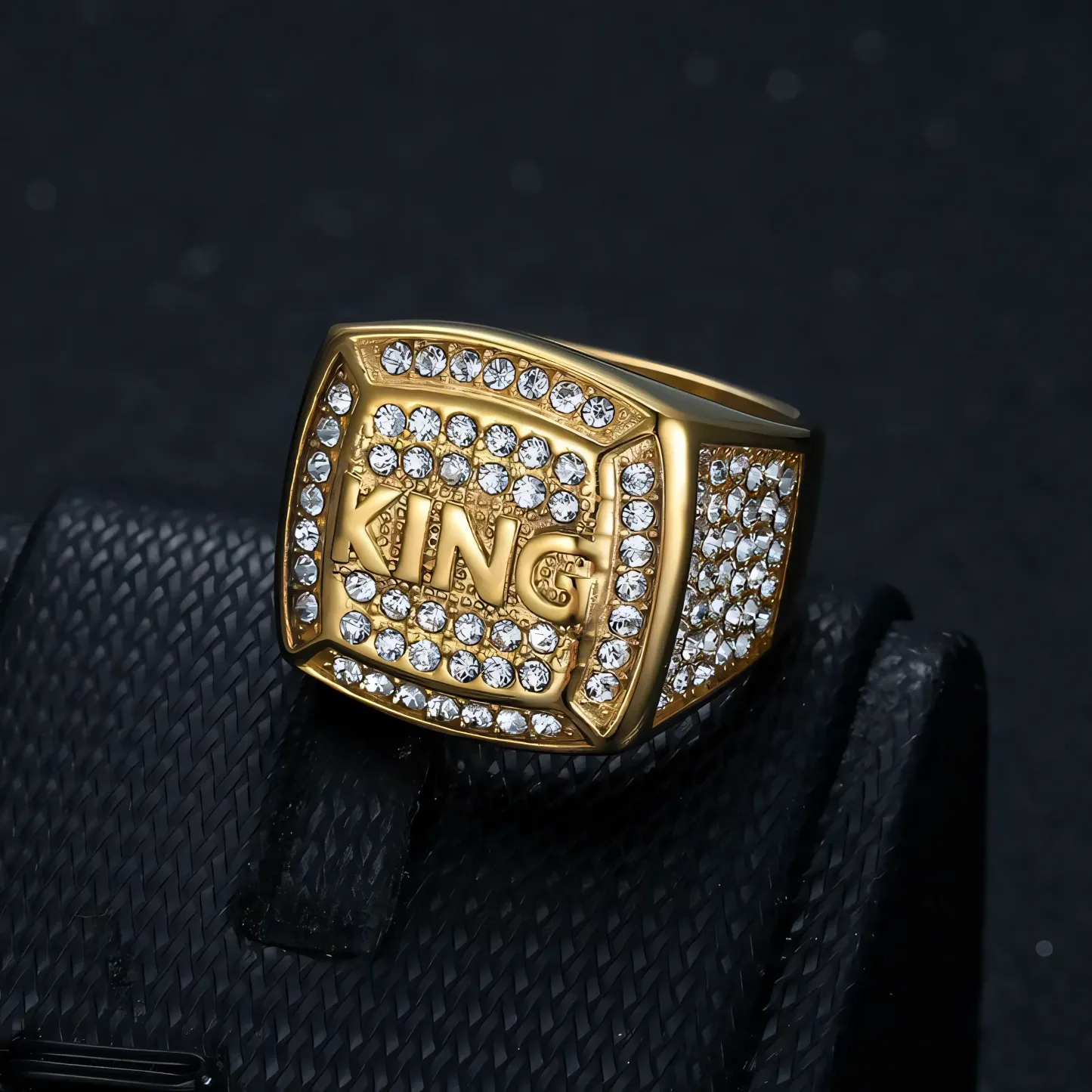 Hip Hop Ring Titanium Steel Vacuum Plated Rhinestone King Men's Ring丨G003309J-JinBaoJewerly