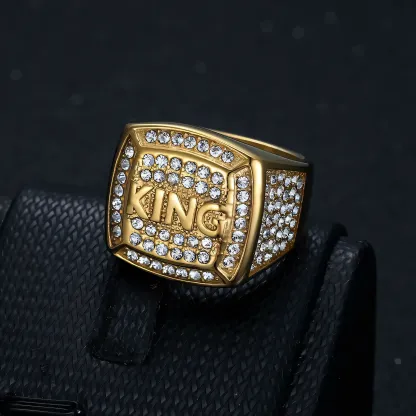 Hip Hop Ring Titanium Steel Vacuum Plated Rhinestone King Men's Ring丨G003309J-JinBaoJewerly