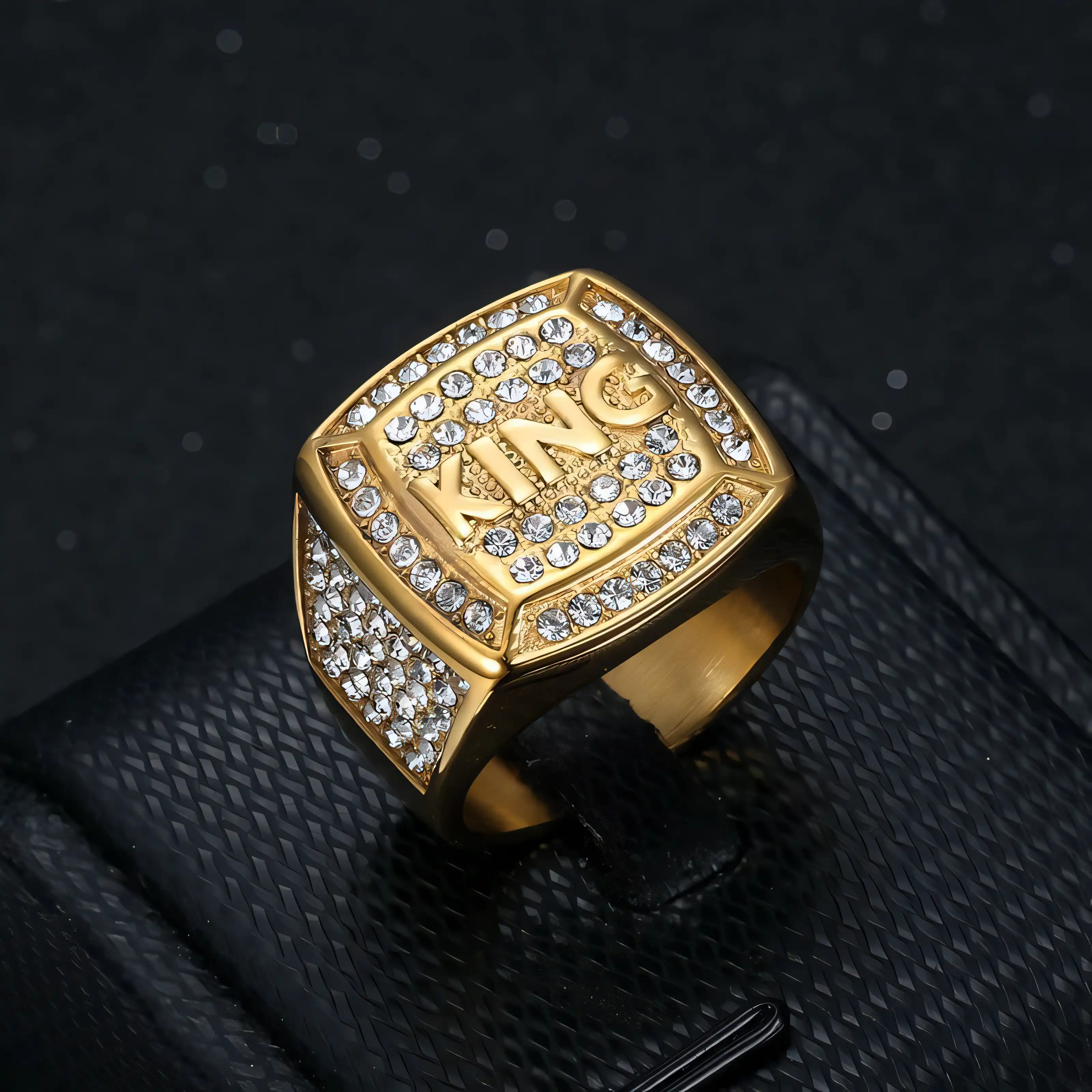 Hip Hop Ring Titanium Steel Vacuum Plated Rhinestone King Men's Ring丨G003309J-JinBaoJewerly
