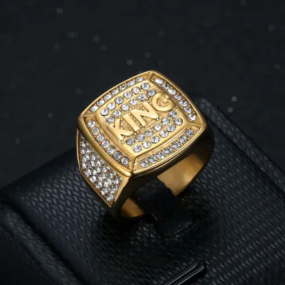 Hip Hop Ring Titanium Steel Vacuum Plated Rhinestone King Men's Ring丨G003309J-JinBaoJewerly