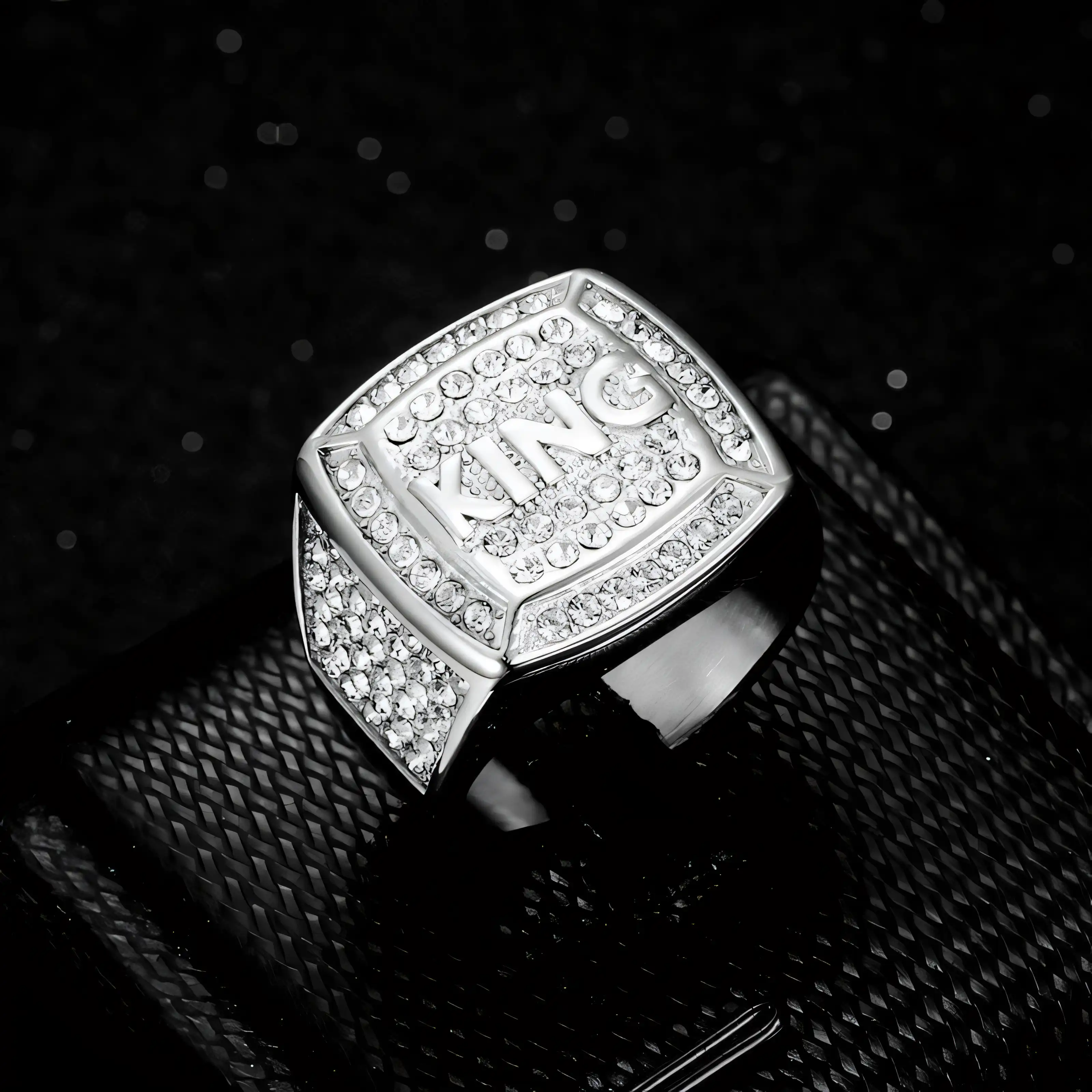 Hip Hop Ring Titanium Steel Vacuum Plated Rhinestone King Men's Ring丨G003309J-JinBaoJewerly