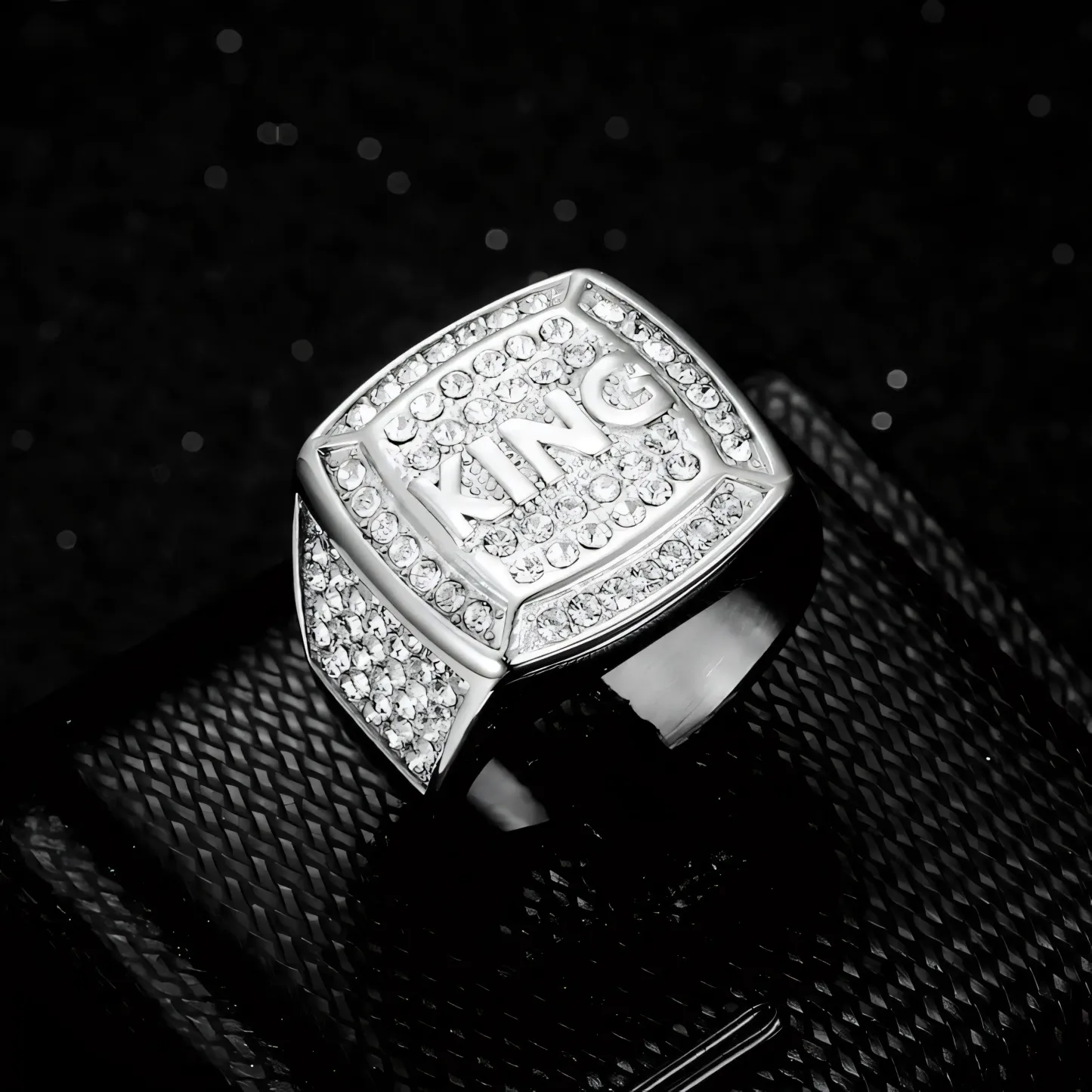 Hip Hop Ring Titanium Steel Vacuum Plated Rhinestone King Men's Ring丨G003309J-JinBaoJewerly