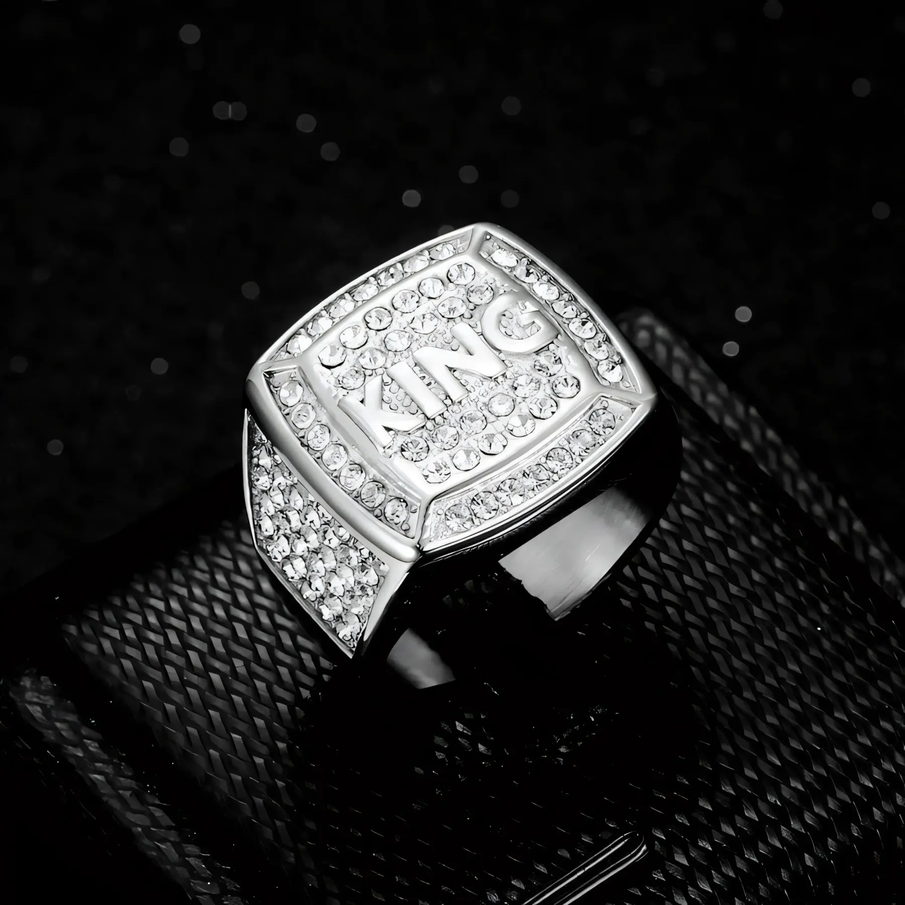 Hip Hop Ring Titanium Steel Vacuum Plated Rhinestone King Men's Ring丨G003309J-JinBaoJewerly