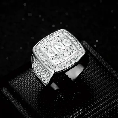 Hip Hop Ring Titanium Steel Vacuum Plated Rhinestone King Men's Ring丨G003309J-JinBaoJewerly