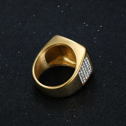 Hip Hop Ring Titanium Steel Vacuum Plated Rhinestone King Men's Ring丨G003309J-JinBaoJewerly