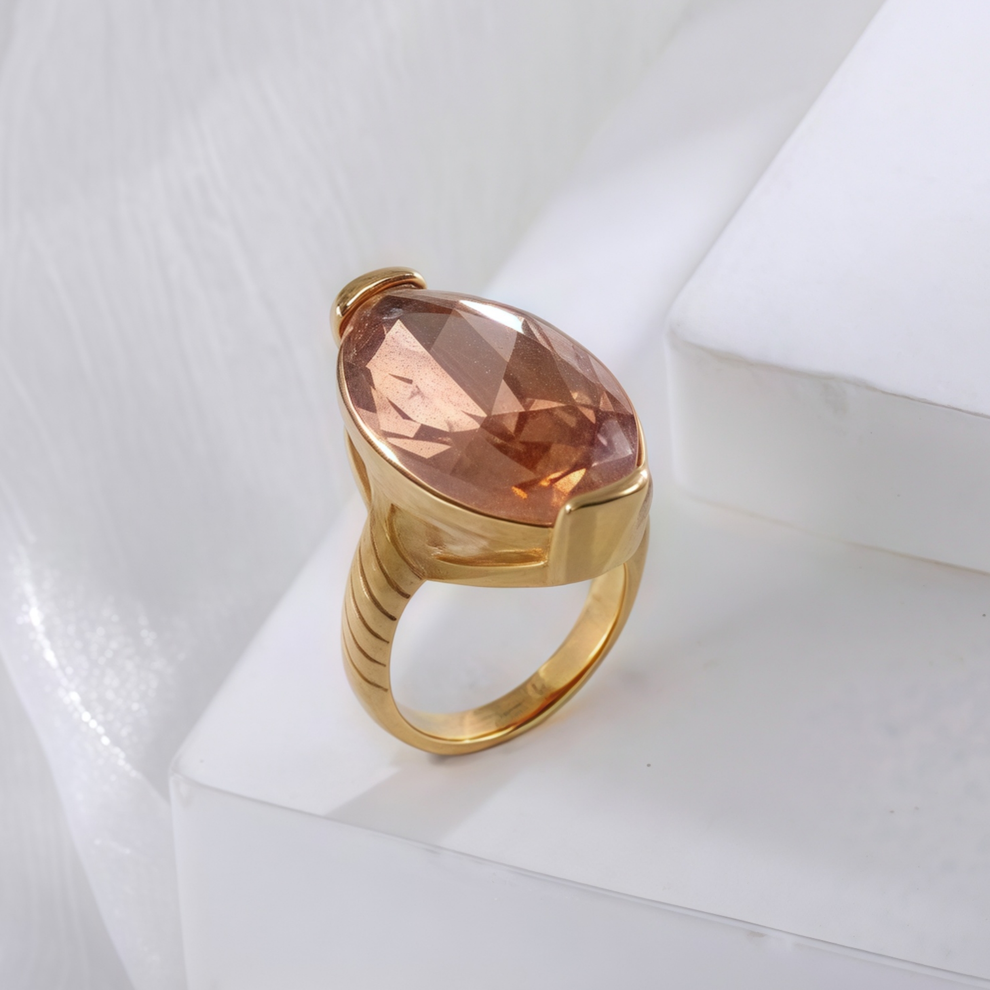 Luxurious Gemstone Inlay Ring Gold Stainless Steel Women's Band | BL1198-JinBaoJewerly