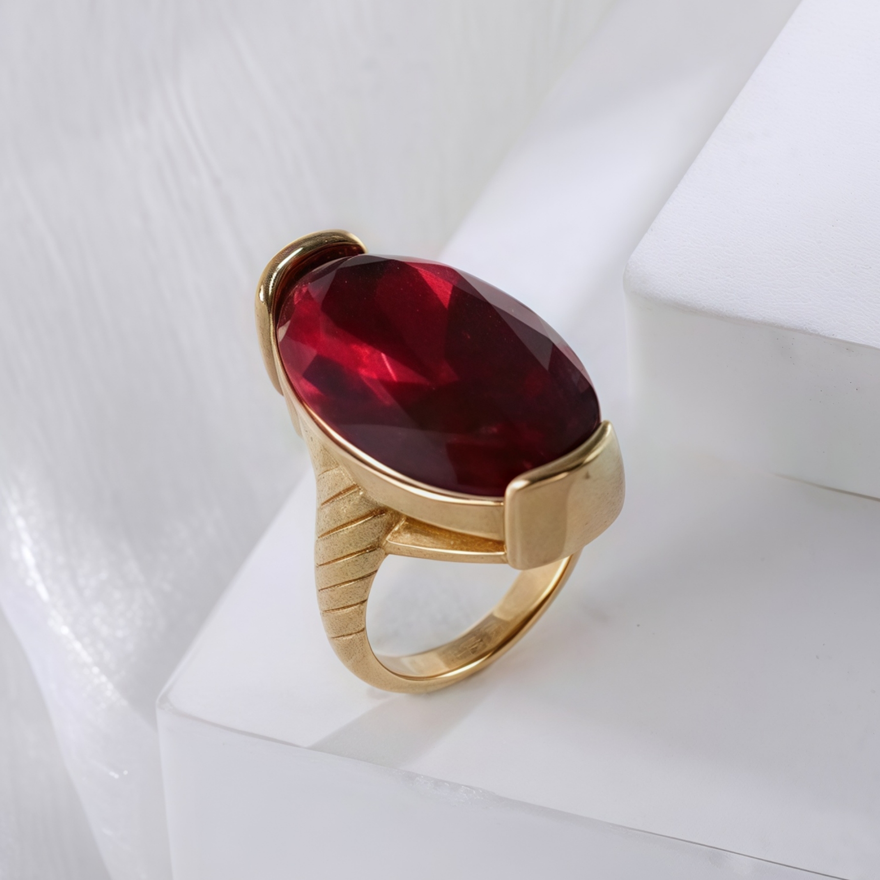 Luxurious Gemstone Inlay Ring Gold Stainless Steel Women's Band | BL1198-JinBaoJewerly