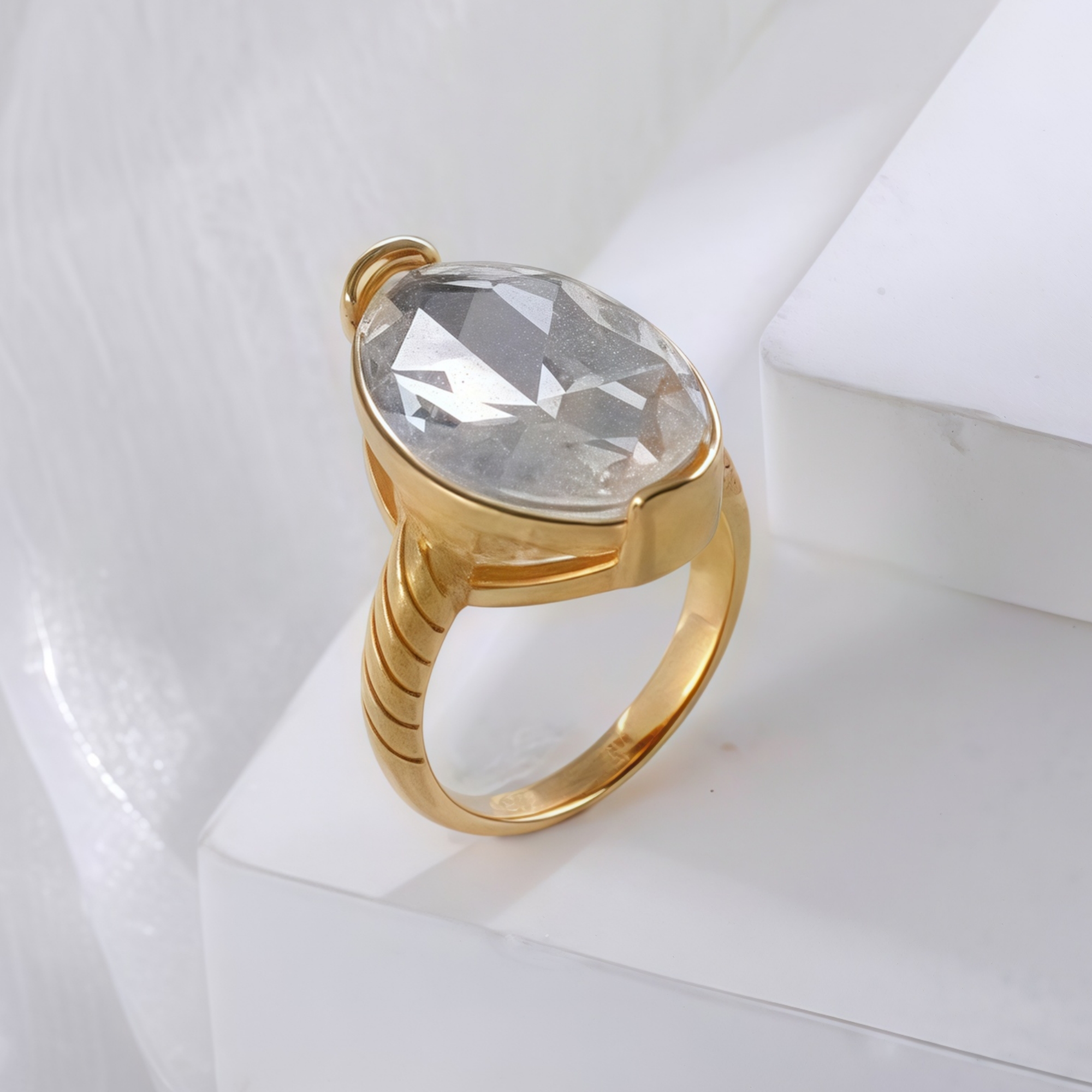 Luxurious Gemstone Inlay Ring Gold Stainless Steel Women's Band | BL1198-JinBaoJewerly