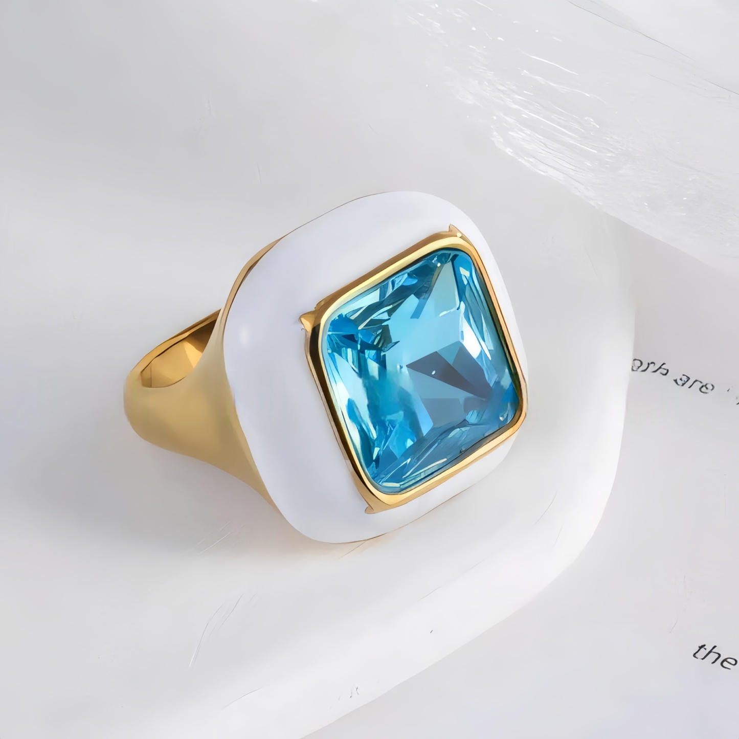 Luxurious Square Gemstone Stainless Steel Ring Modern Simple Style Women Ring | G004464-JinBaoJewerly