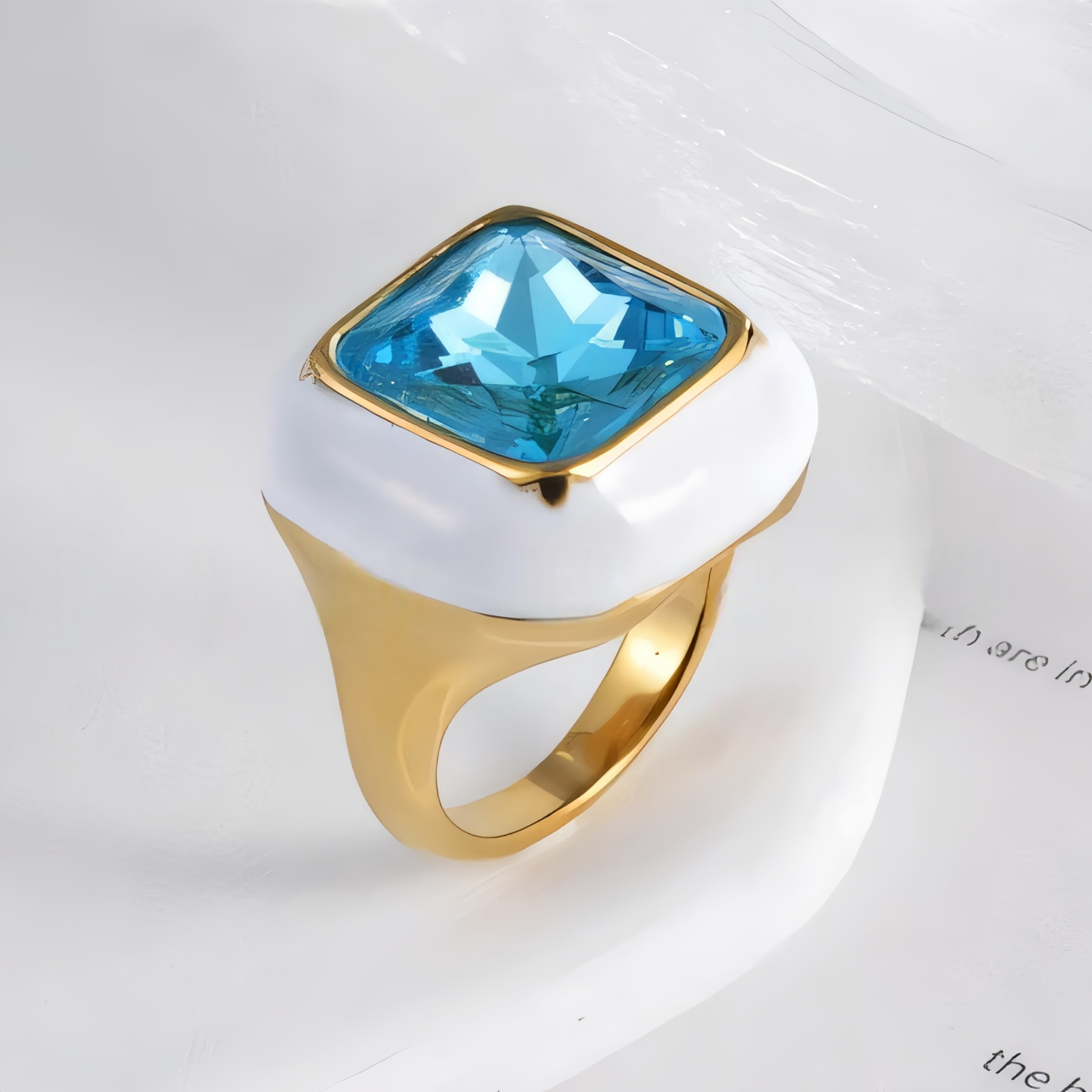 Luxurious Square Gemstone Stainless Steel Ring Modern Simple Style Women Ring | G004464-JinBaoJewerly