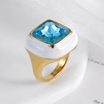 Luxurious Square Gemstone Stainless Steel Ring Modern Simple Style Women Ring | G004464-JinBaoJewerly