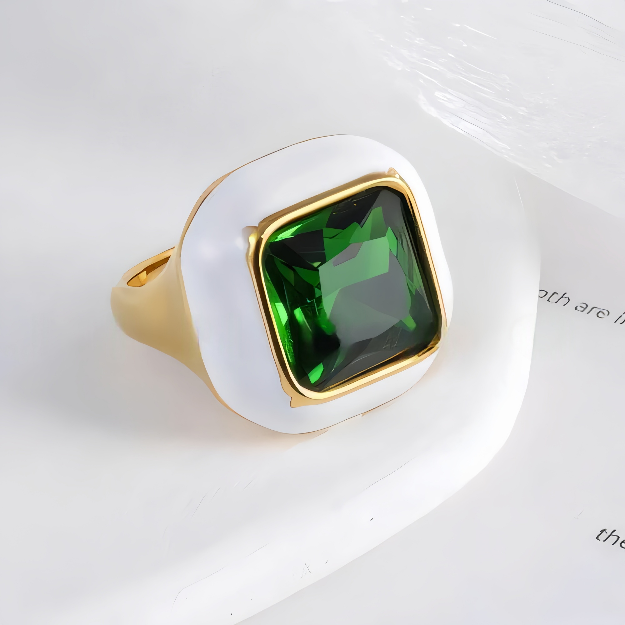 Luxurious Square Gemstone Stainless Steel Ring Modern Simple Style Women Ring | G004464-JinBaoJewerly