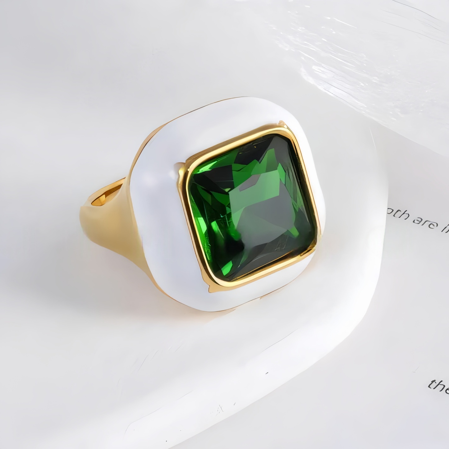 Luxurious Square Gemstone Stainless Steel Ring Modern Simple Style Women Ring | G004464-JinBaoJewerly