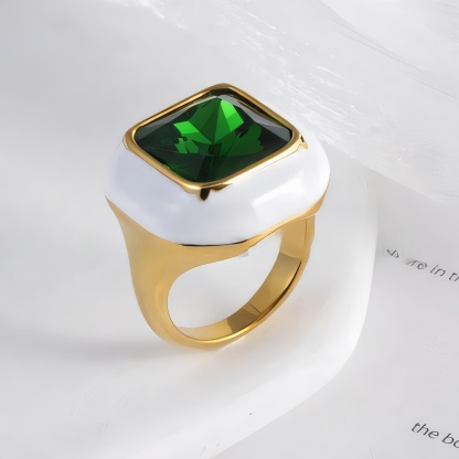Luxurious Square Gemstone Stainless Steel Ring Modern Simple Style Women Ring | G004464-JinBaoJewerly