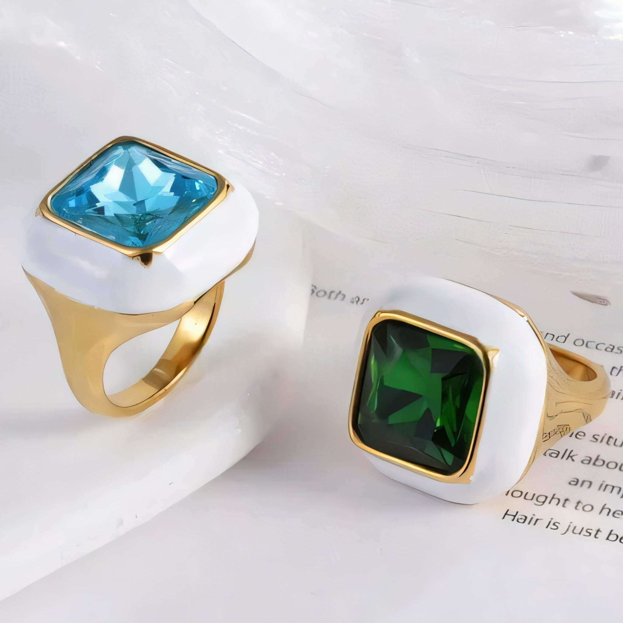 Luxurious Square Gemstone Stainless Steel Ring Modern Simple Style Women Ring | G004464-JinBaoJewerly