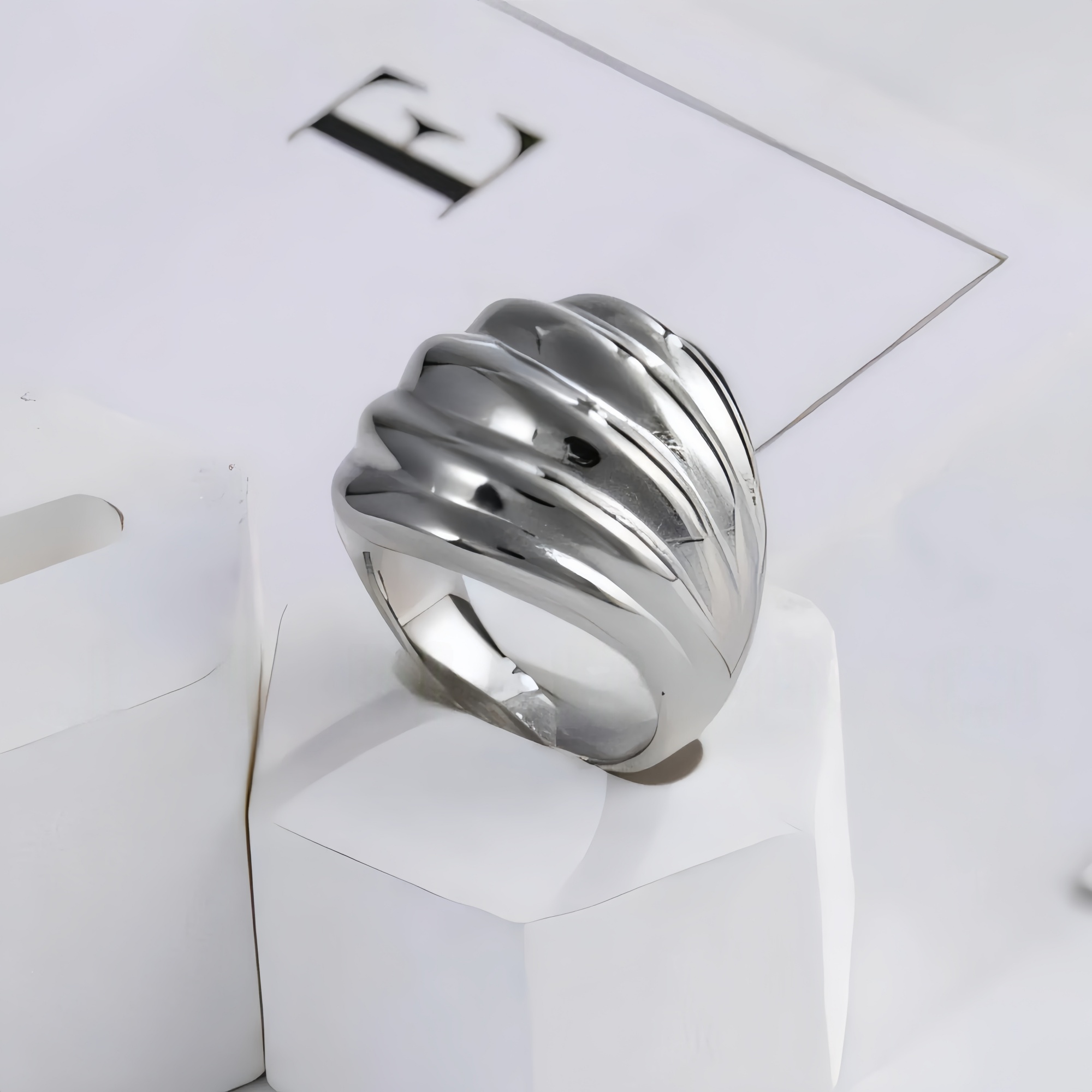 Luxury Gold Wave Shape Stainless Steel Ring for Women | ML053-JinBaoJewerly