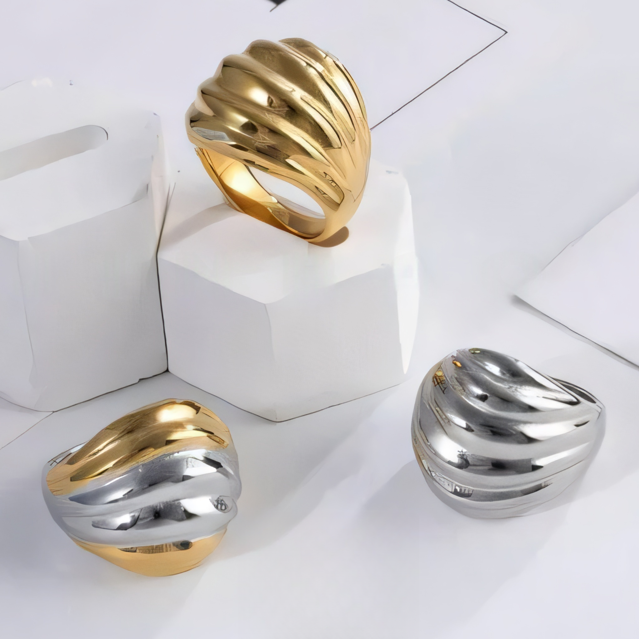 Luxury Gold Wave Shape Stainless Steel Ring for Women | ML053-JinBaoJewerly