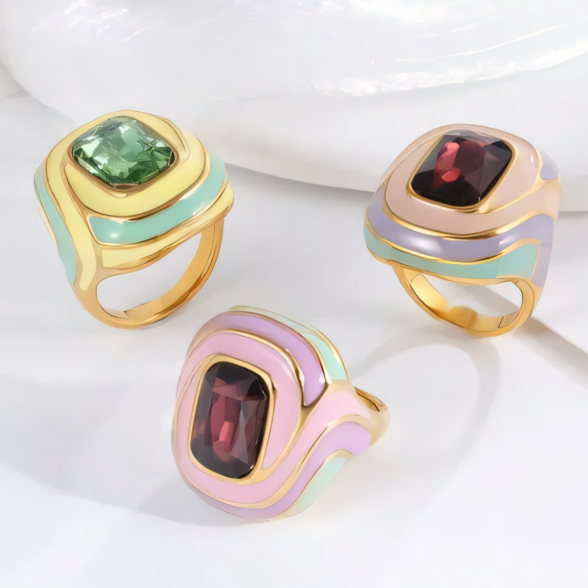 Luxury Rectangular Crystal Ring Gold Stainless Steel Artistic Design Women Ring | G004472-JinBaoJewerly