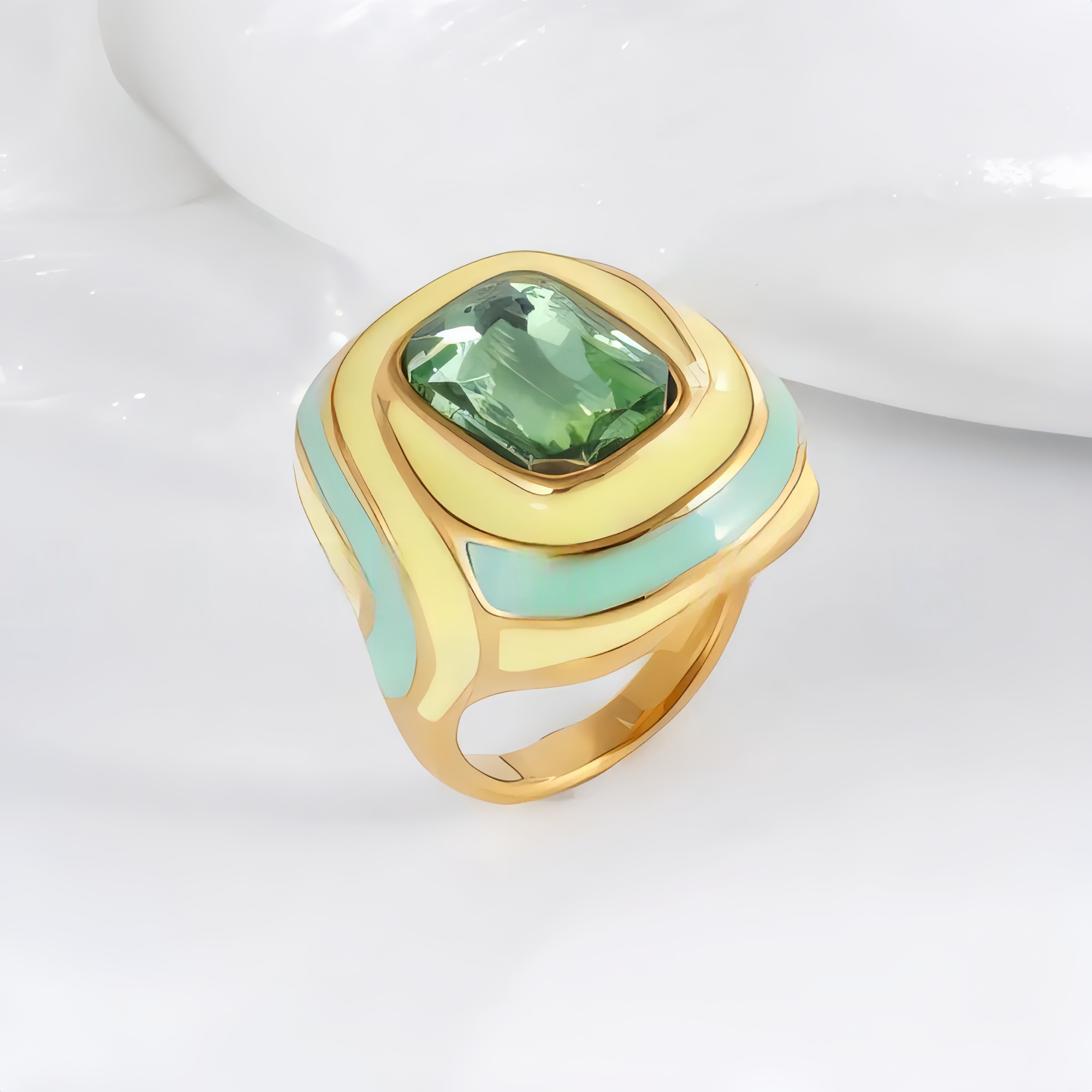 Luxury Rectangular Crystal Ring Gold Stainless Steel Artistic Design Women Ring | G004472J-JinBaoJewerly