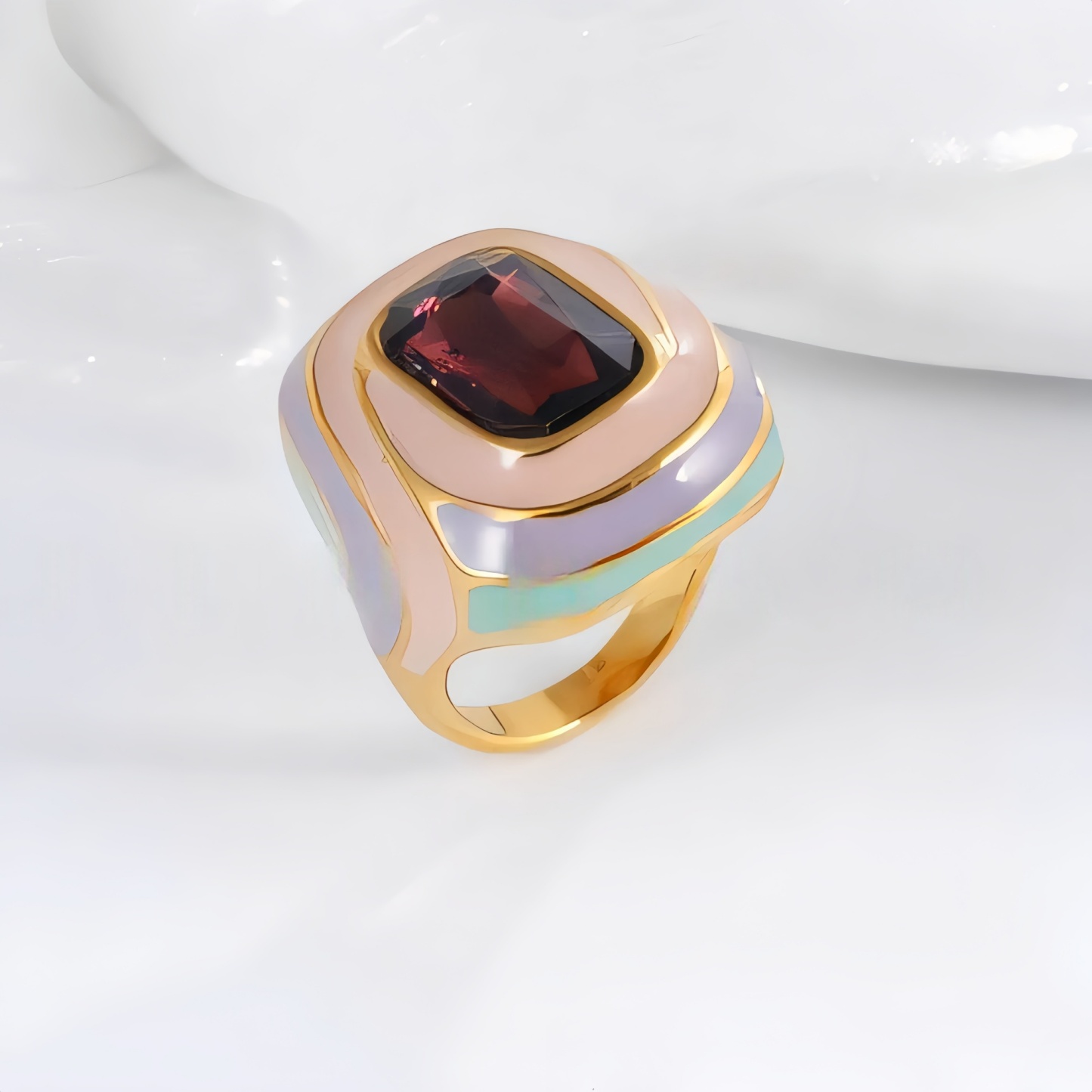 Luxury Rectangular Crystal Ring Gold Stainless Steel Artistic Design Women Ring | G004472-JinBaoJewerly