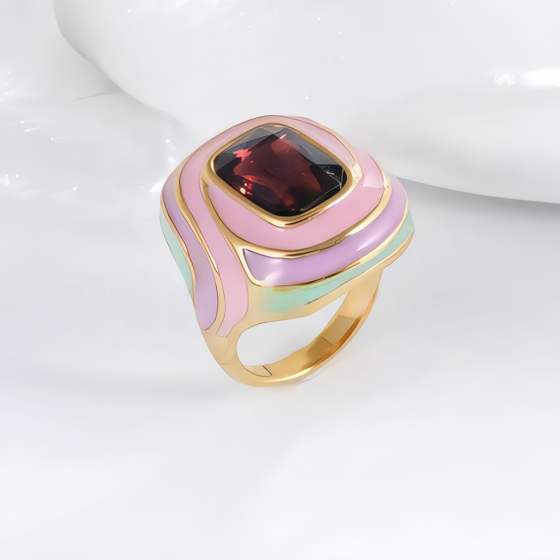 Luxury Rectangular Crystal Ring Gold Stainless Steel Artistic Design Women Ring | G004472-JinBaoJewerly