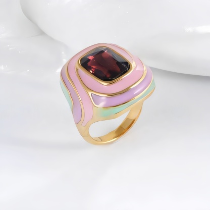 Luxury Rectangular Crystal Ring Gold Stainless Steel Artistic Design Women Ring | G004472-JinBaoJewerly