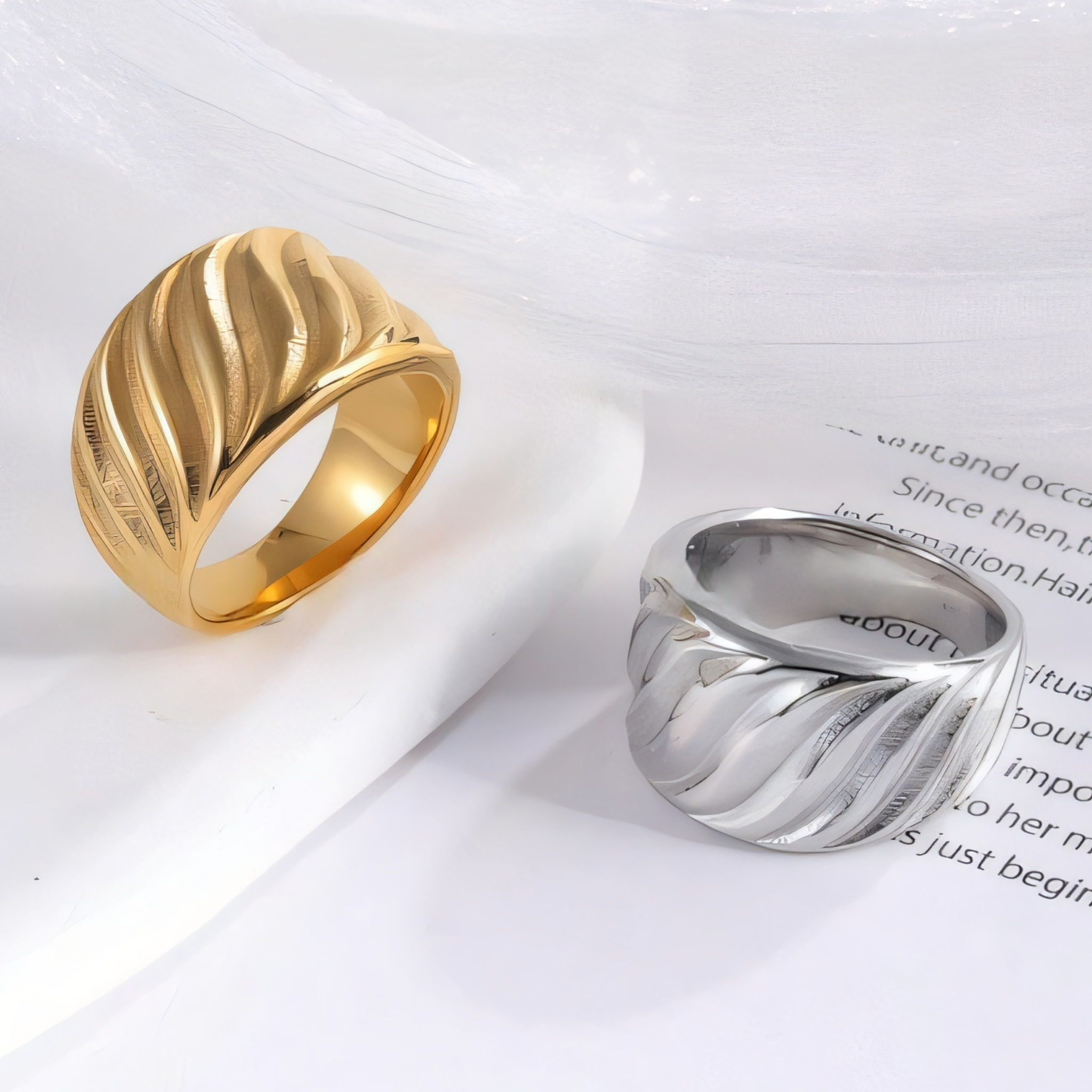 Minimalist Wave Ring Women's Two-Tone Gold & Silver Stainless Steel Ring | G00643-JinBaoJewerly
