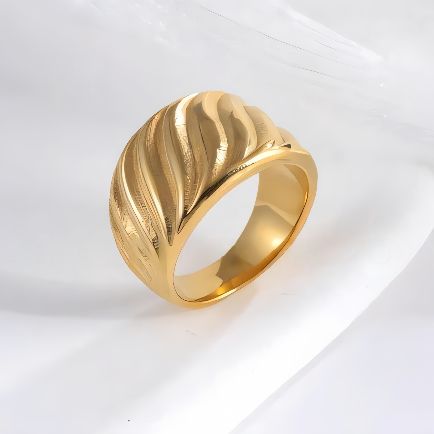 Minimalist Wave Ring Women's Two-Tone Gold & Silver Stainless Steel Ring | G00643-JinBaoJewerly