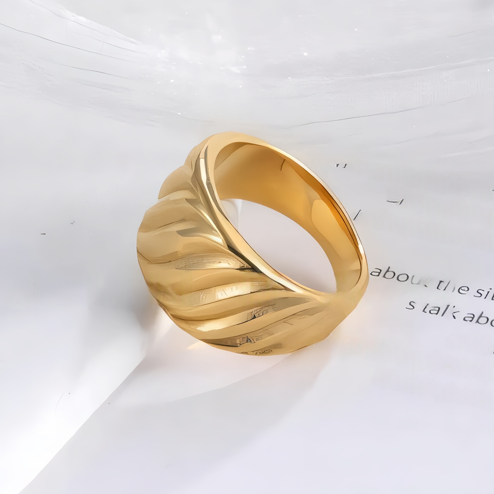 Minimalist Wave Ring Women's Two-Tone Gold & Silver Stainless Steel Ring | G00643-JinBaoJewerly