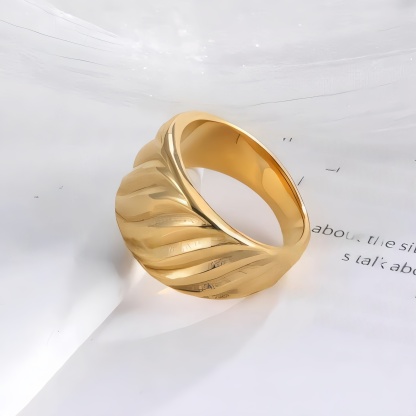 Minimalist Wave Ring Women's Two-Tone Gold & Silver Stainless Steel Ring | G00643-JinBaoJewerly