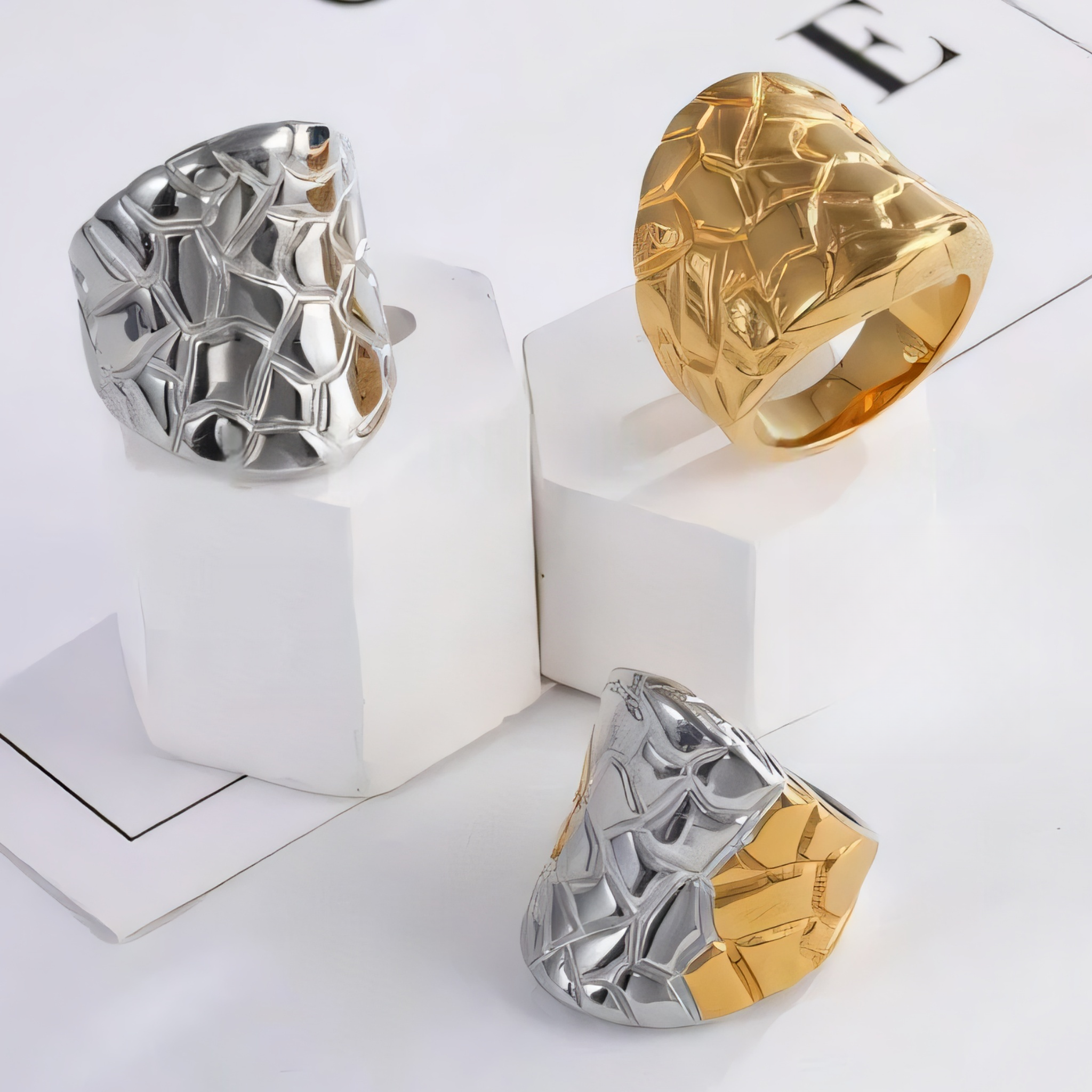 Modern Honeycomb Pattern Stainless Steel Ring Women's Ring | ML0125-JinBaoJewerly