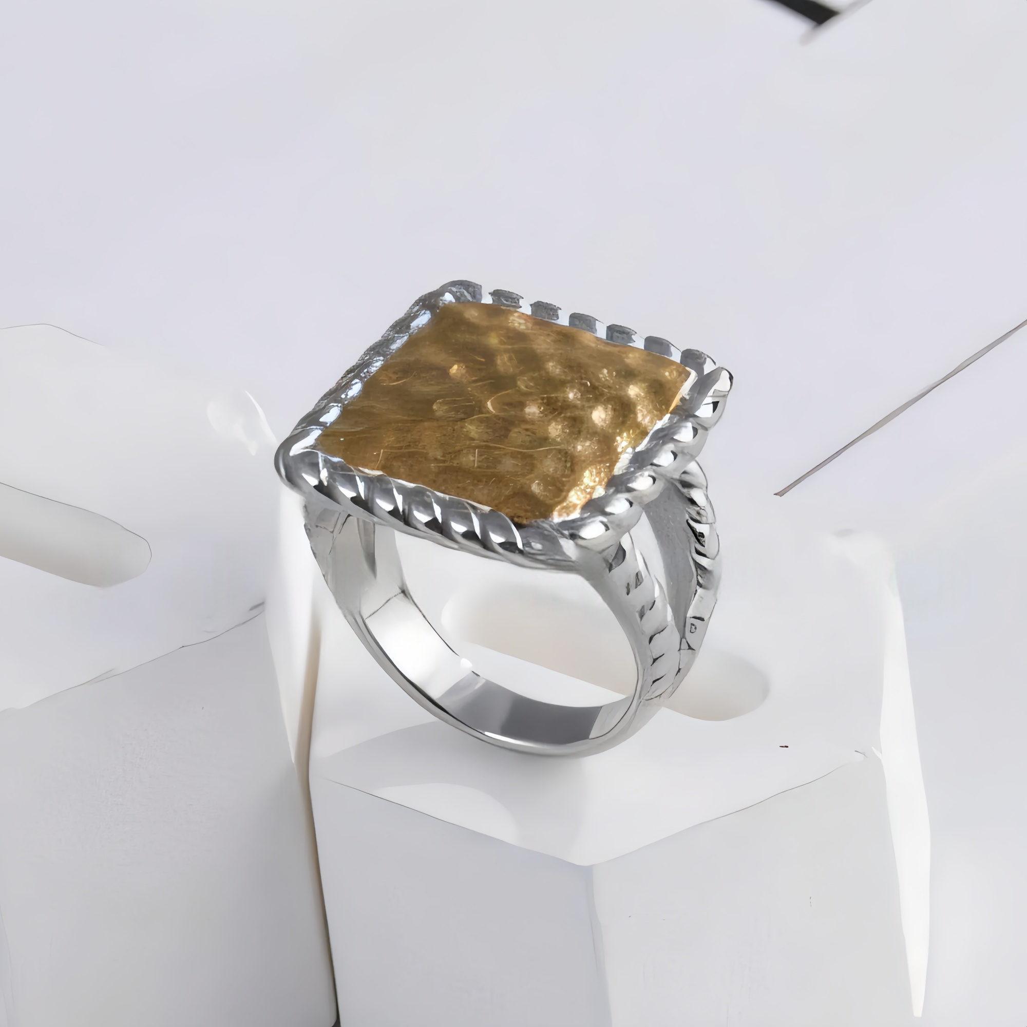 Modern Square Hammered Stainless Steel Ring Simple and Fashionable for Women | G003406-JinBaoJewerly