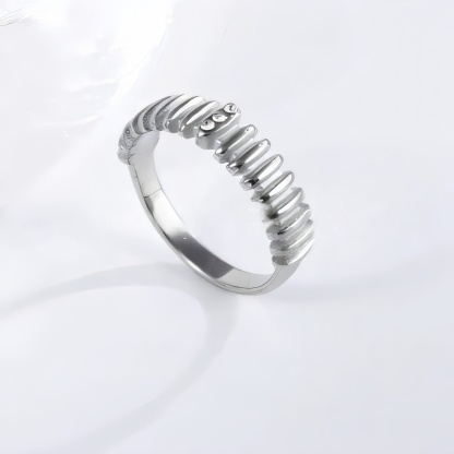 Stainless steel inlaid brick texture ring women's ring | N001500-JinBaoJewerly