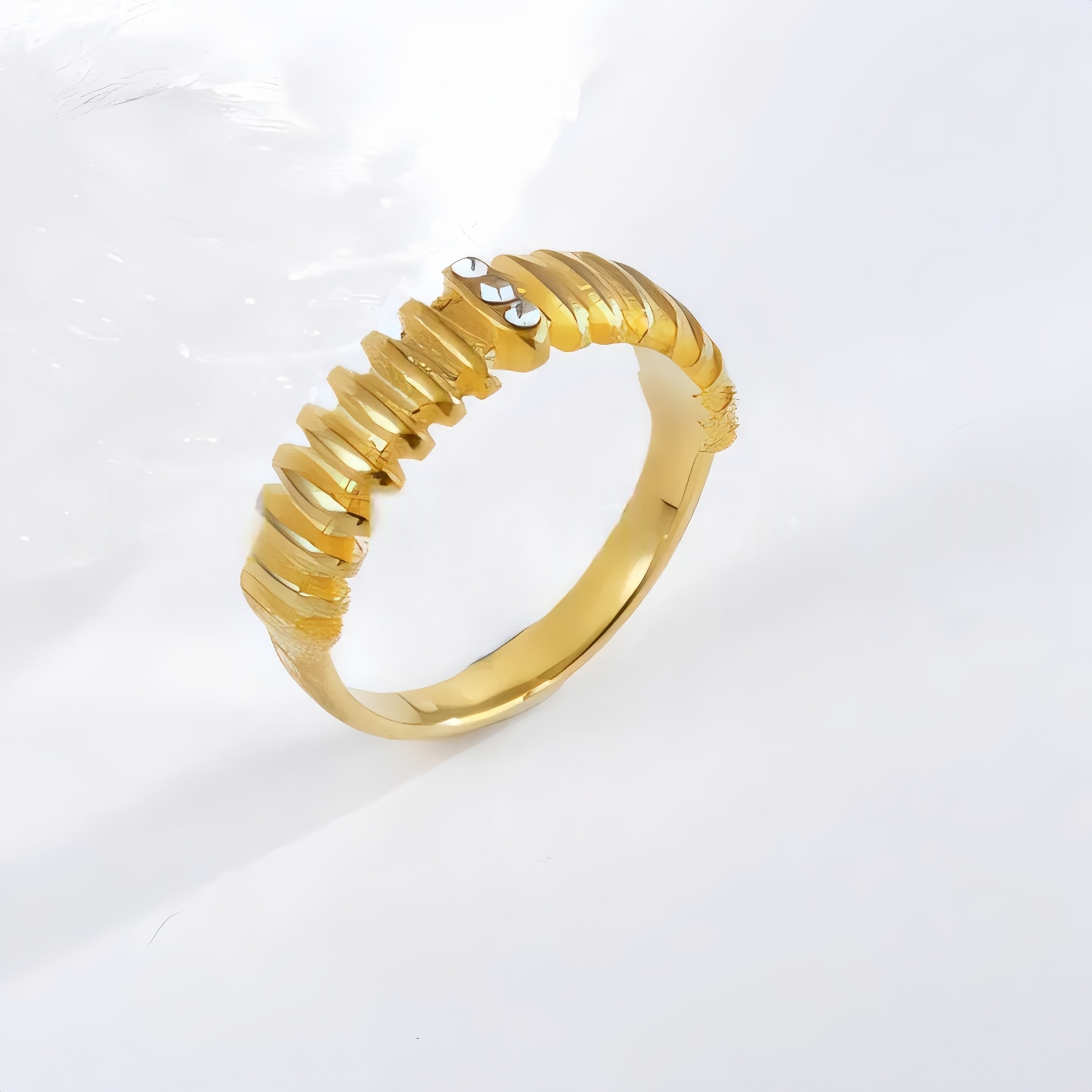 Stainless steel inlaid brick texture ring women's ring | N001500-JinBaoJewerly