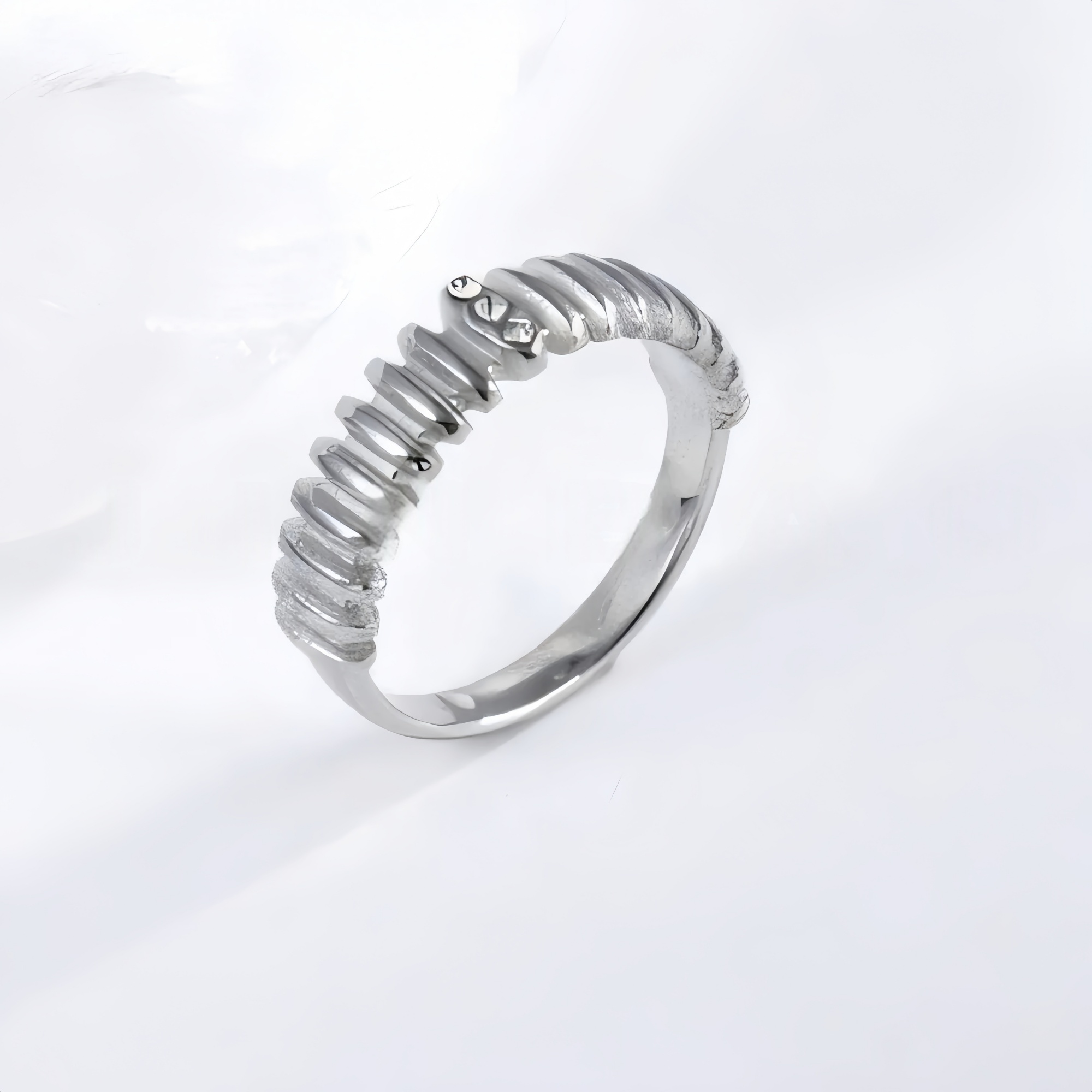 Stainless steel inlaid brick texture ring women's ring | N001500-JinBaoJewerly
