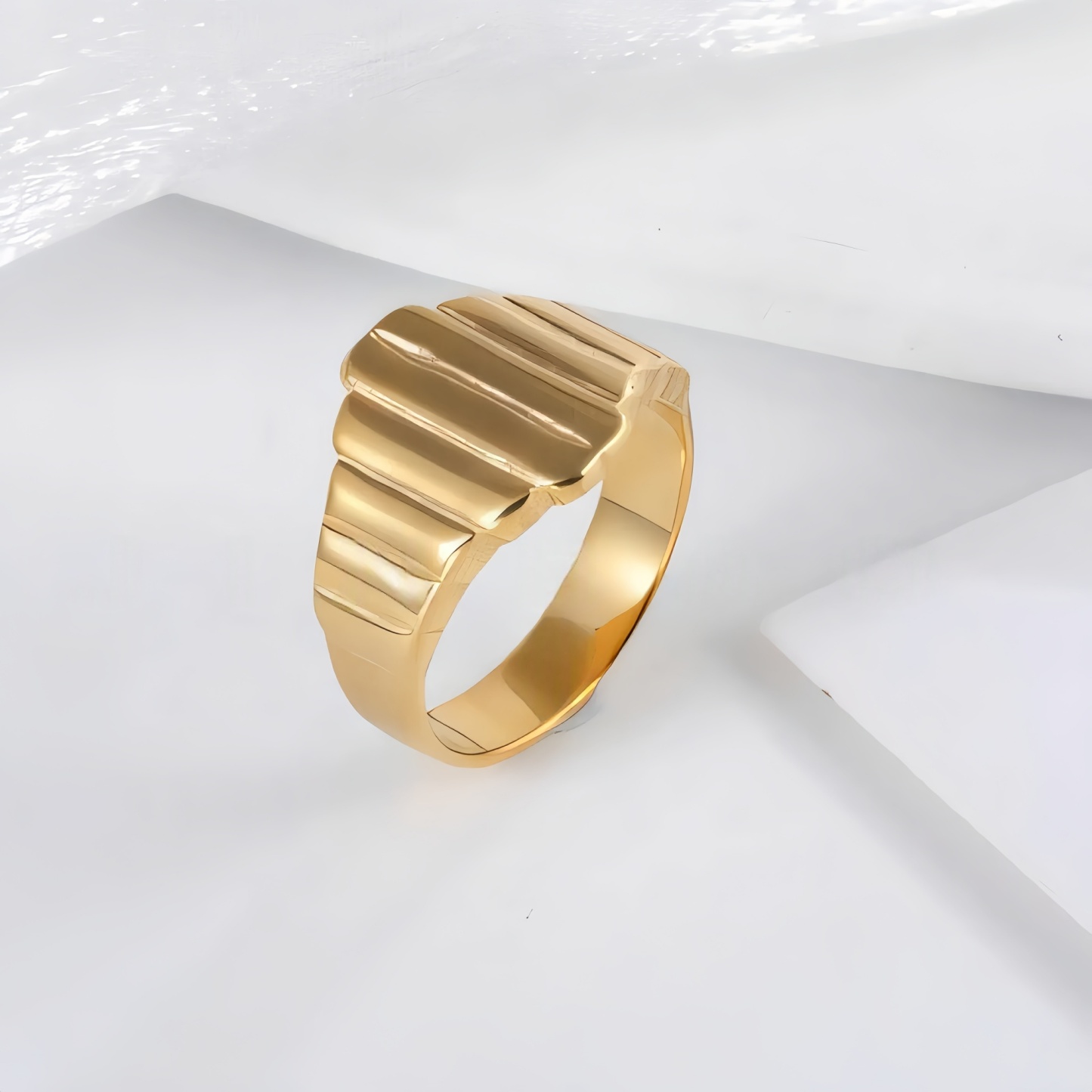 Modern Stainless Steel Textured Stripe Signet Ring for Women | N001502-JinBaoJewerly