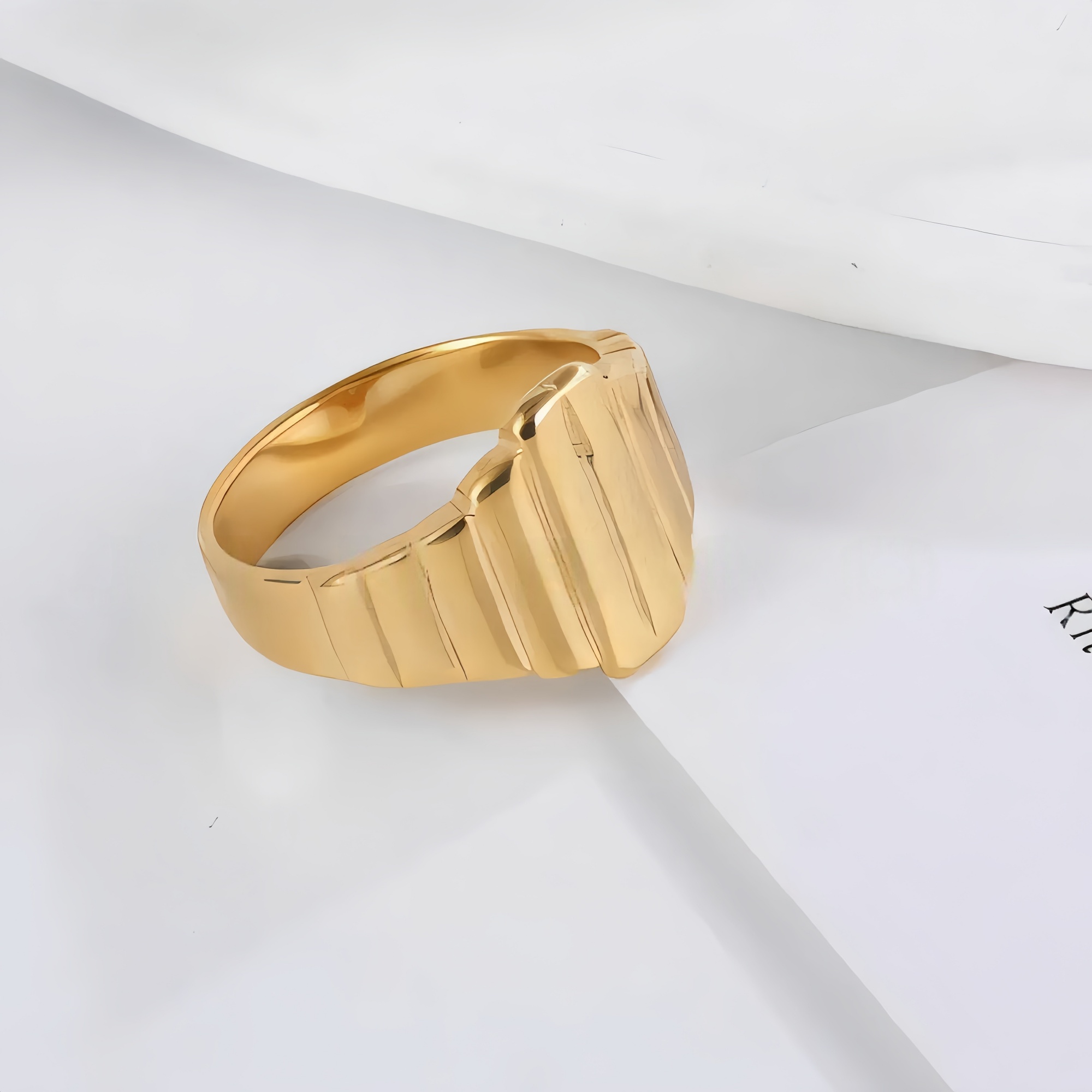 Modern Stainless Steel Textured Stripe Signet Ring for Women | N001502-JinBaoJewerly