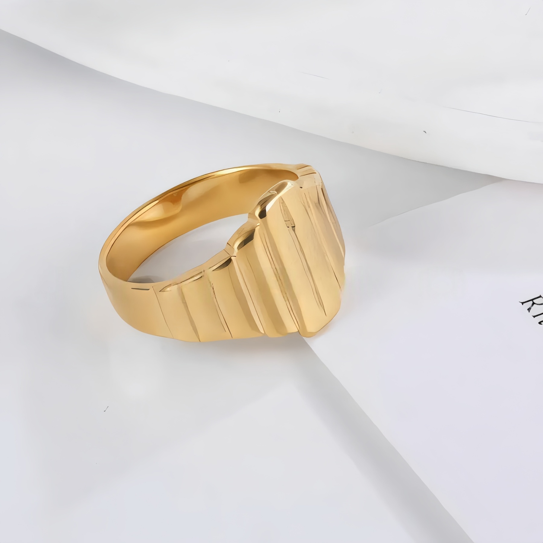 Modern Stainless Steel Textured Stripe Signet Ring for Women | N001502-JinBaoJewerly