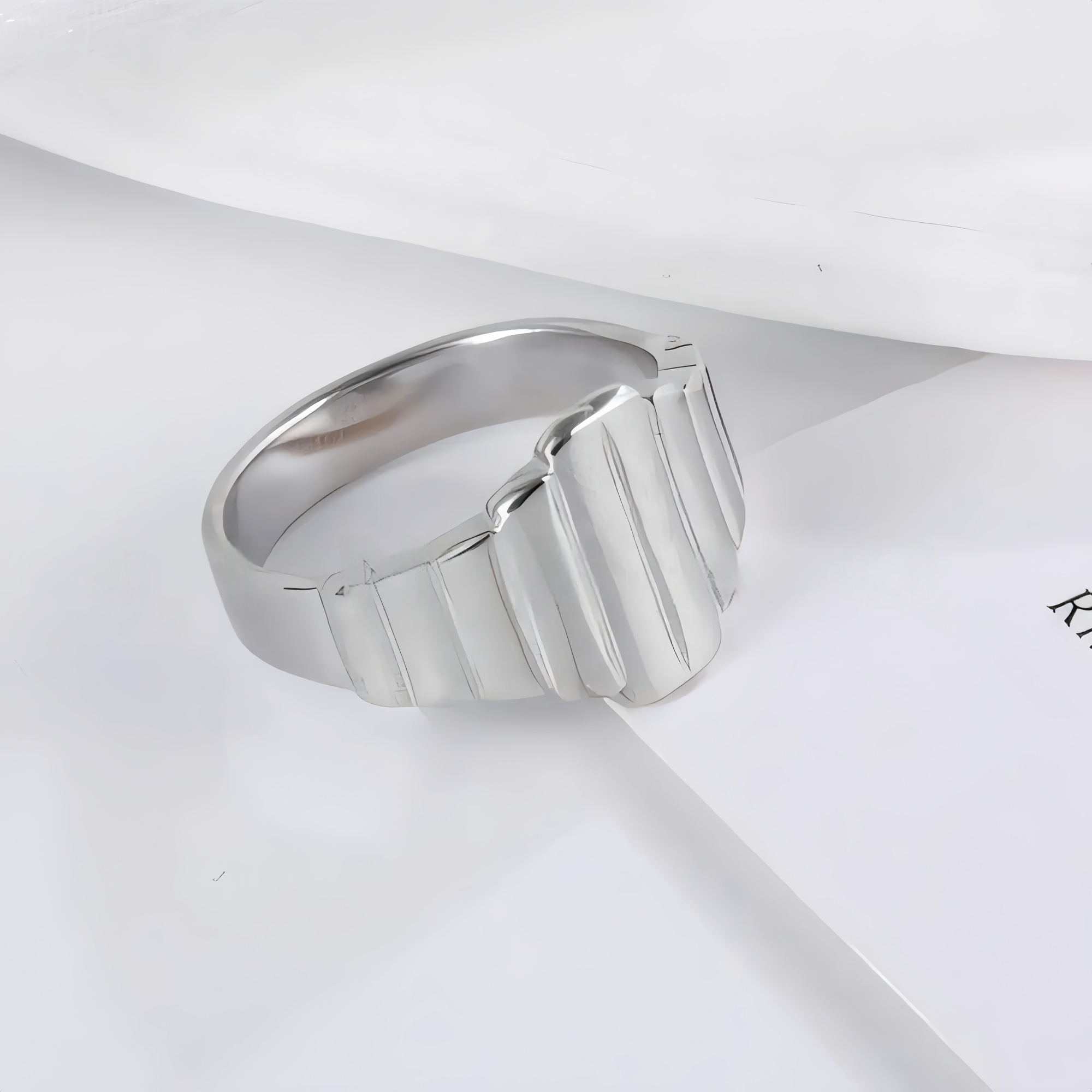 Modern Stainless Steel Textured Stripe Signet Ring for Women | N001502-JinBaoJewerly