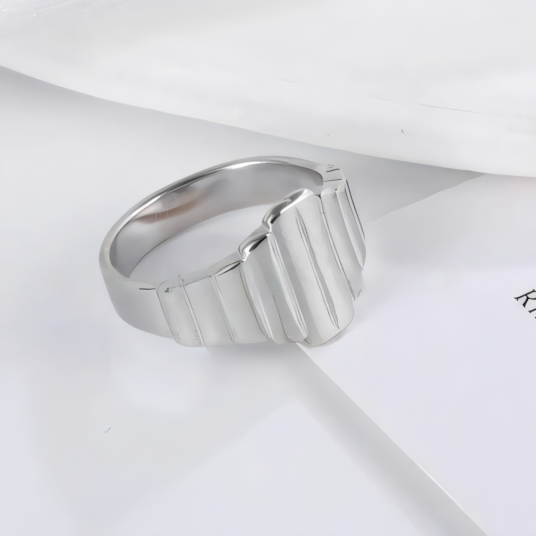 Modern Stainless Steel Textured Stripe Signet Ring for Women | N001502-JinBaoJewerly