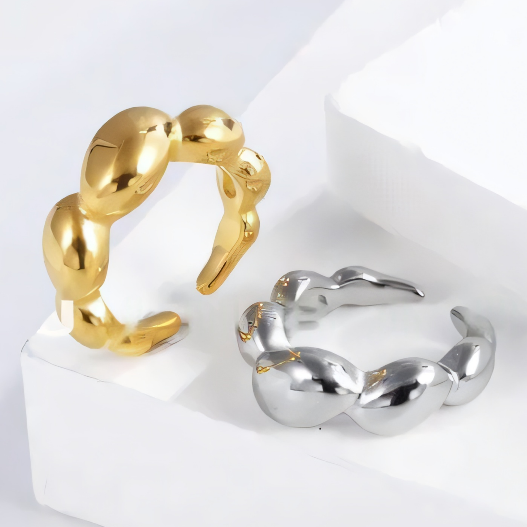 Modern Streamlined Stainless Steel Bubble Ring Women's Ring | N001587-JinBaoJewerly