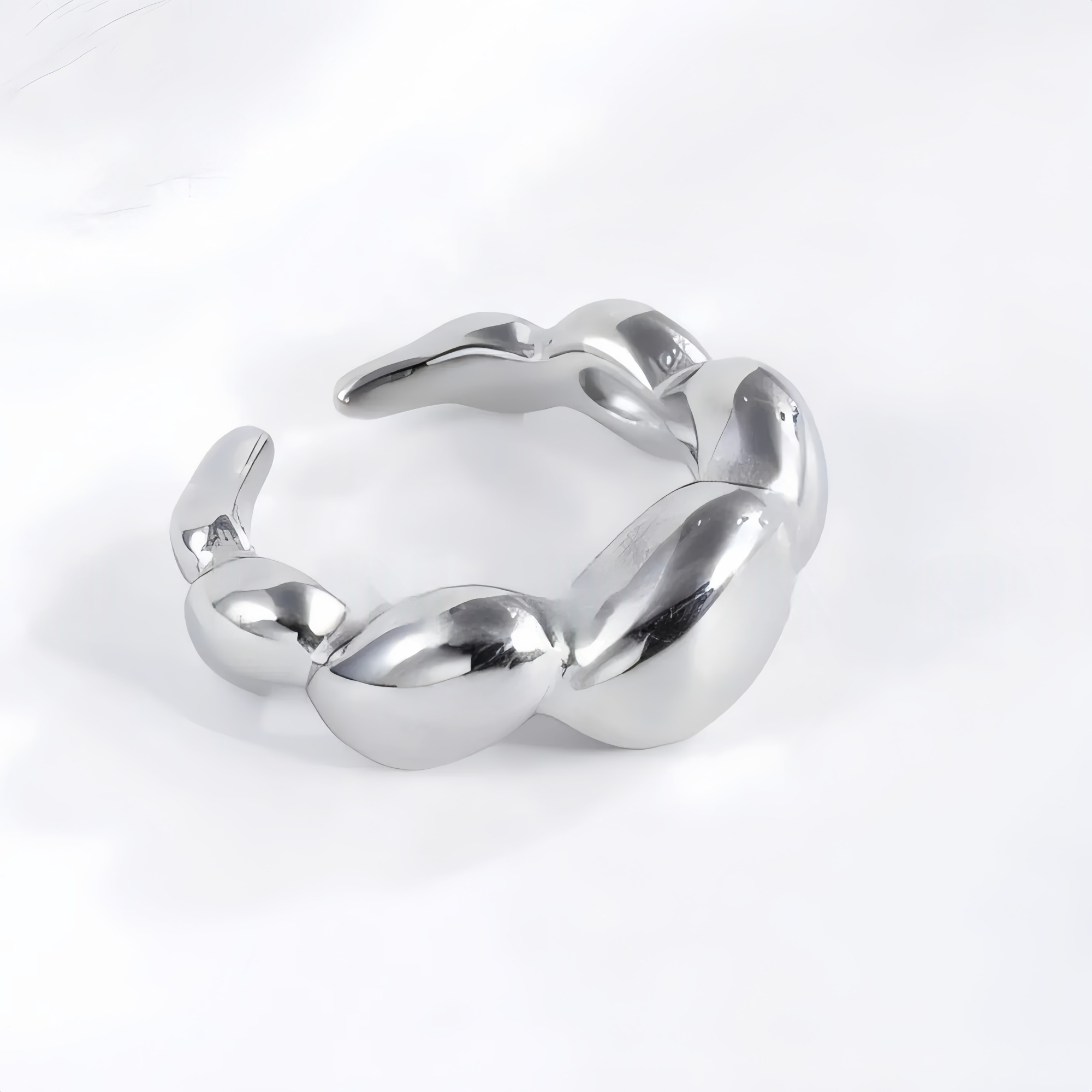 Modern Streamlined Stainless Steel Bubble Ring Women's Ring | N001587-JinBaoJewerly