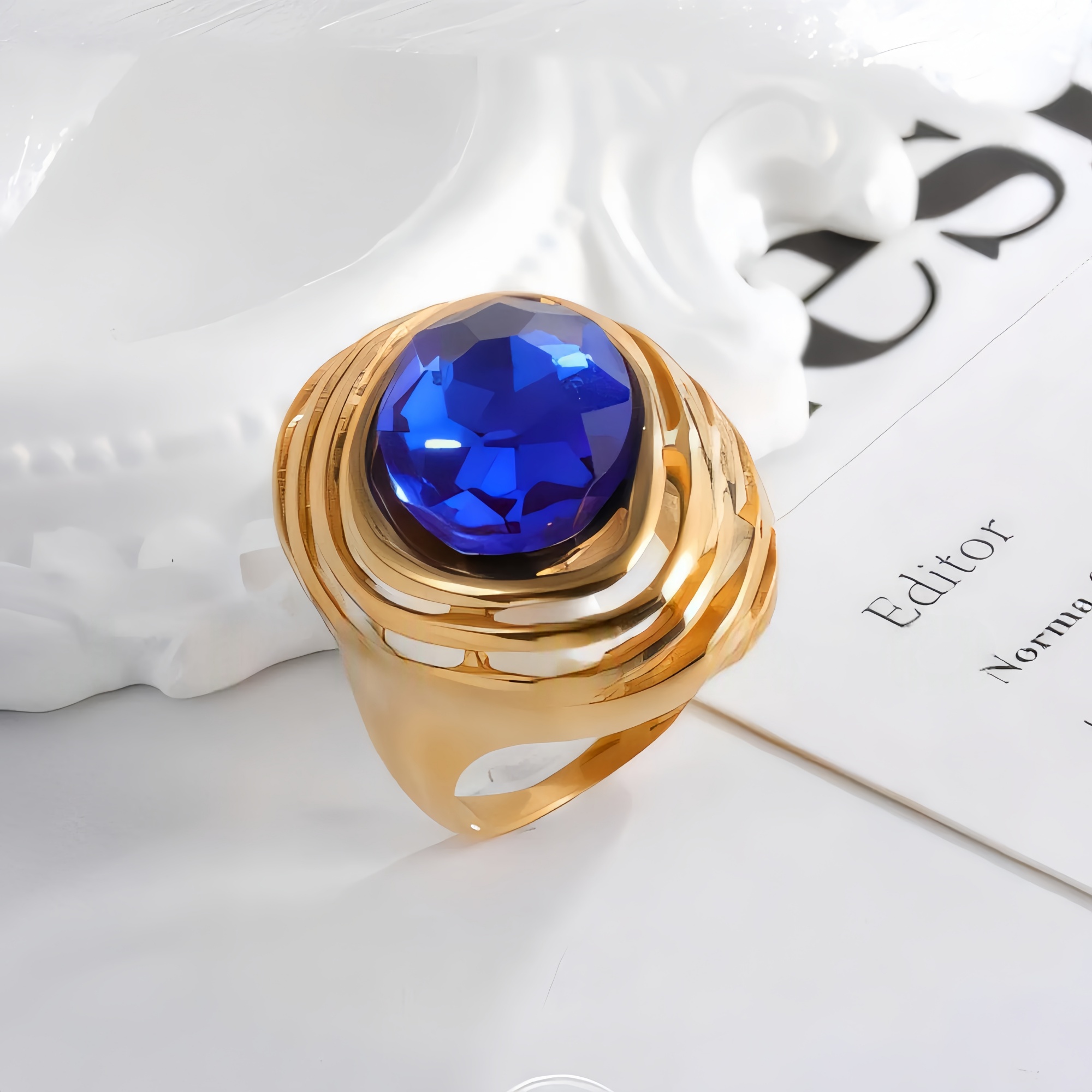 Modern Vintage Design Elegant Stainless Steel Gemstone Ring for Women | G004501-JinBaoJewerly