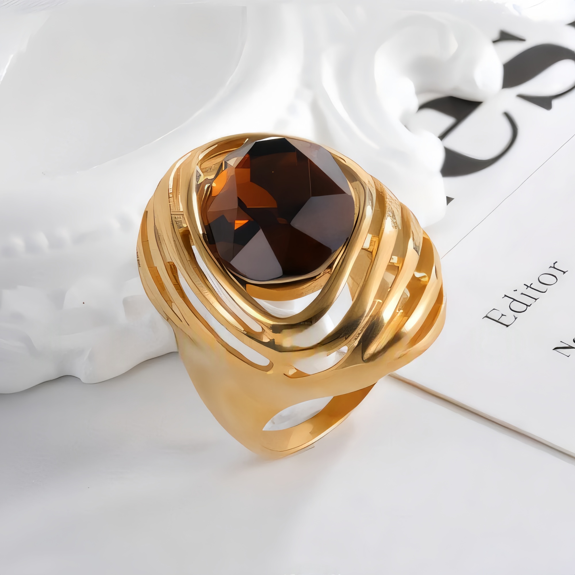 Modern Vintage Design Elegant Stainless Steel Gemstone Ring for Women | G004501-JinBaoJewerly