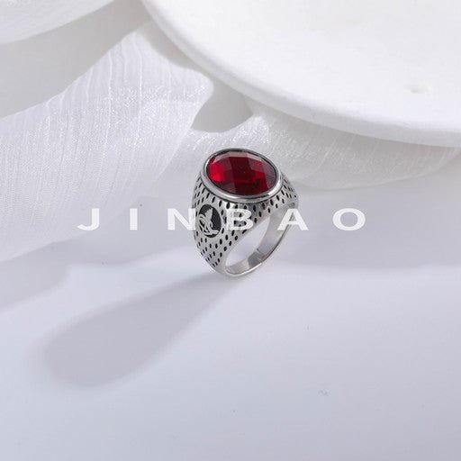 Multicolor Gemstone Inlaid Retro Engraved Stainless Steel Men's Ring | K002300-JinBaoJewerly