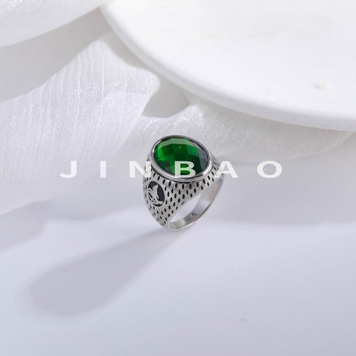 Multicolor Gemstone Inlaid Retro Engraved Stainless Steel Men's Ring | K002300-JinBaoJewerly